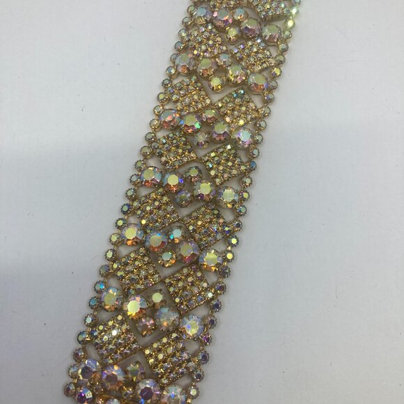 Vtg 1960 chunky statement piece aurora borealis crystal rhinestone bracelet - Picture 1 of 5